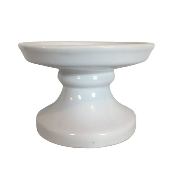 Pottery Barn White Ceramic Pillar Candle Stand Modern 6H X 9W - Picture 1 of 8